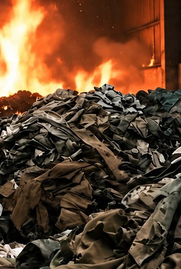 Fardamentos militares pós-uso sendo incinerados — o destino que a Milieco evita